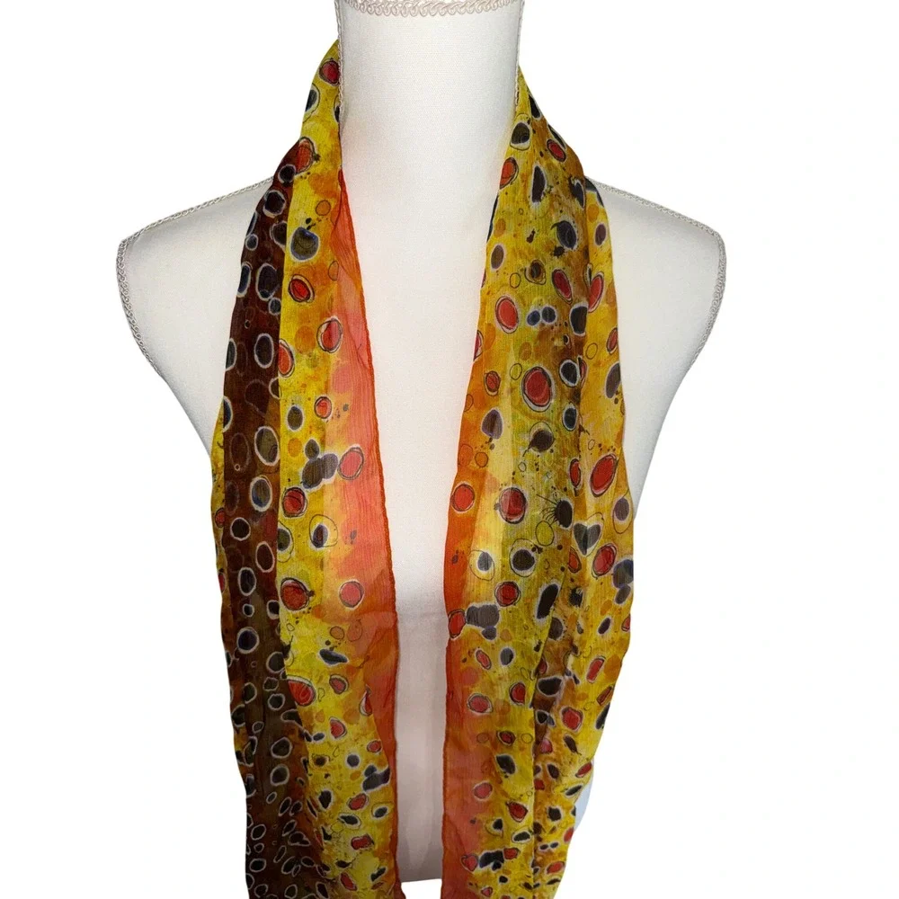 Fin-Flank Fincognito Silk Scarf Ryan Keene Multi-Colors Red Orange Blue Yellow